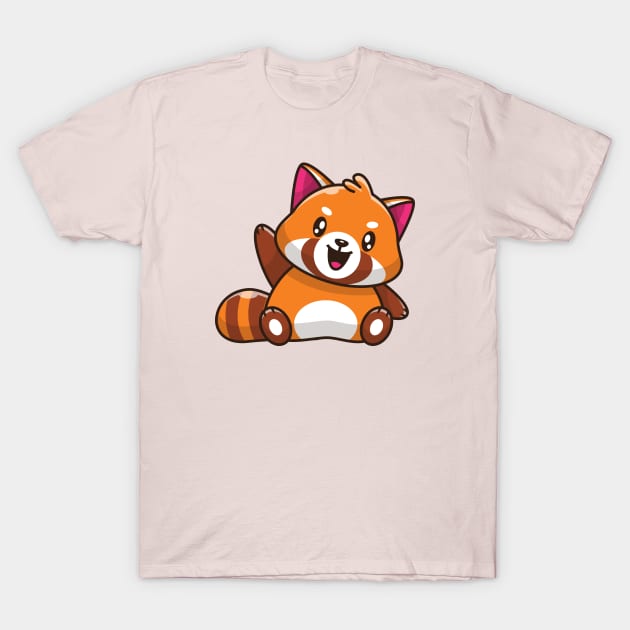 Cute Red Panda Waving Hand Cartoon T-Shirt by Catalyst Labs